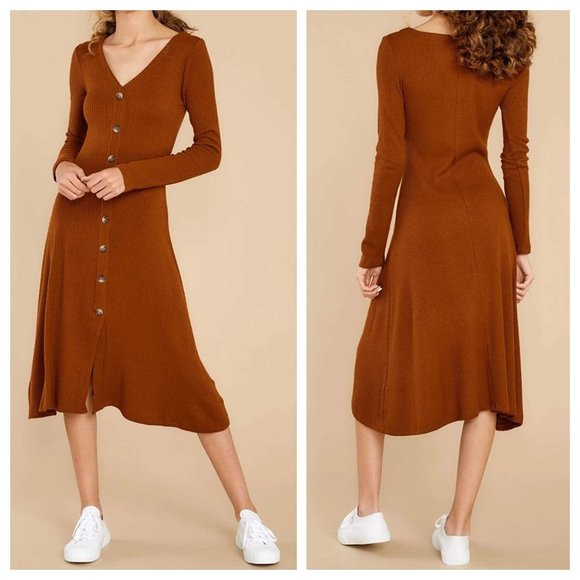 R.Vivimos Long Sleeve Button Down Knit Sweater Midi Dress Womens L 12 - 14 EUC